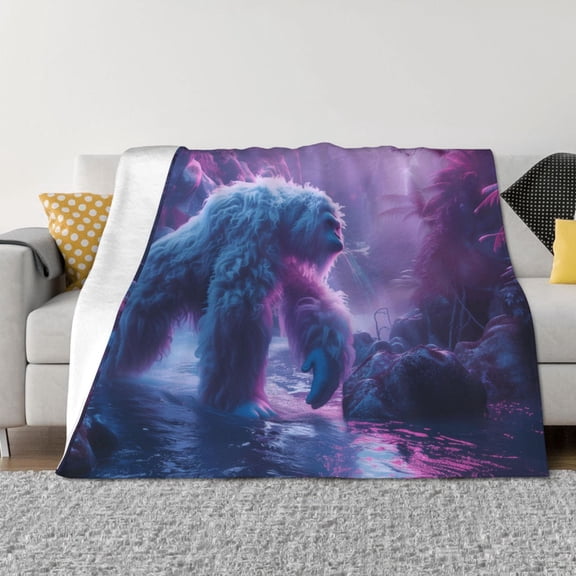 Vsdgher Mystical White gorilla Jungle Pattern Fleece Throw Blanket, Horizontal Fleece Bedding Home Decor for Couch & Bed All Season Use -40"x30"
