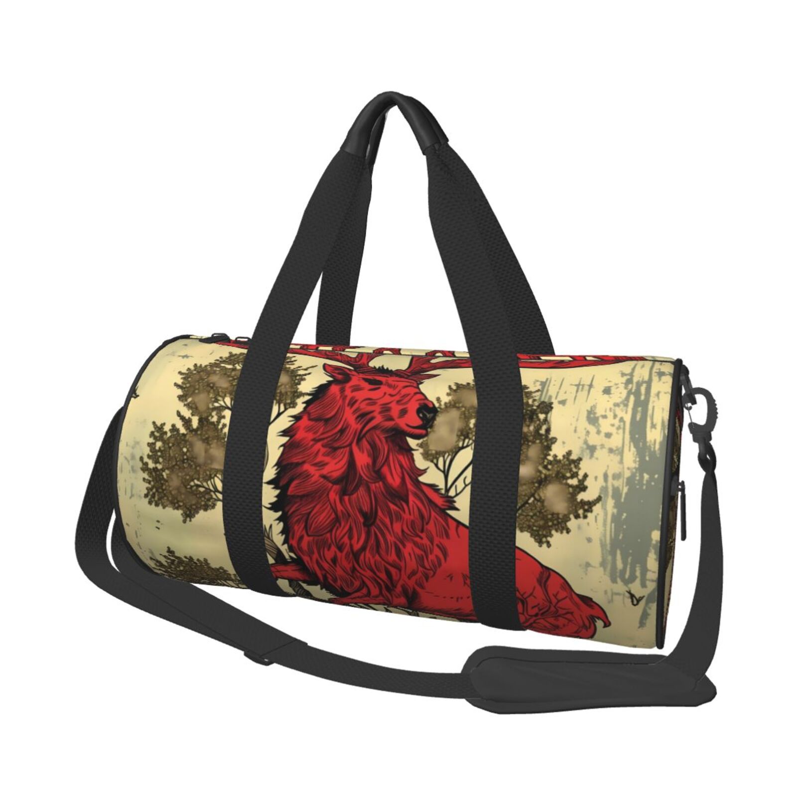 Vsdgher Mythical Red Stag Illustration 45L Foldable Duffel Bag, Sports Gym Bag,Overnight Bag, Portable Weekender Bag for Airplanes