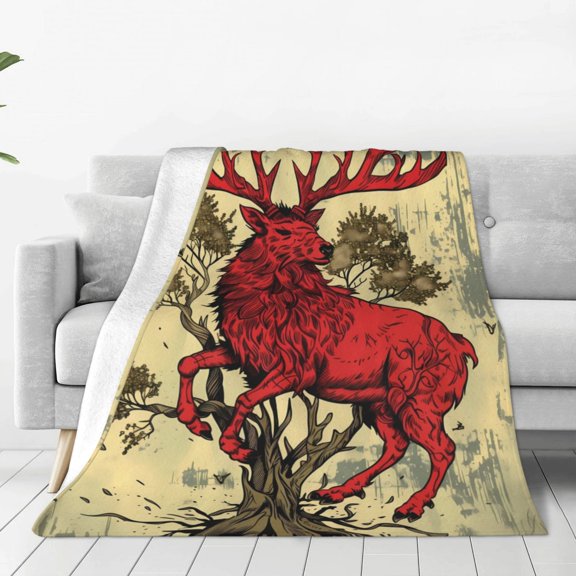 Vsdgher Mythical Red Stag Illustration Ultra-Soft Micro flannel Blanket Throw Blankets for Couch Sofa, Bed (4 sizes)-80"x60"