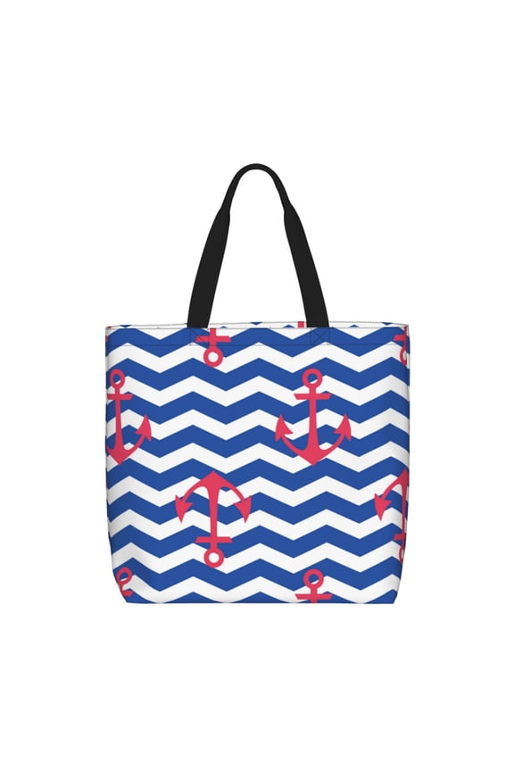 Nautical Anchors print Tote Bag for Women Shoulder Bag with Zipper Large Shoulder Bag Handle Handbag Portable Washable for Travel, Work
