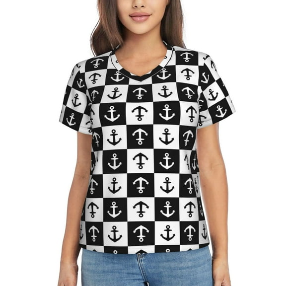 Vsdgher Nautical Anchors1 Women Shirts V Neck Short Sleeve Tops T-Shirt Basic Tees, S to 3XLSmall