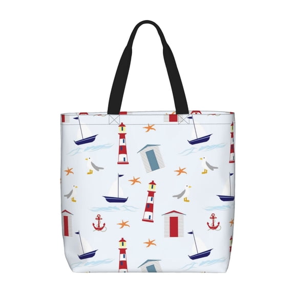 Vsdgher Nautical Lighthouse Sailboat print Tote Bag for Women Shoulder Bag with Zipper Large Shoulder Bag Handle Handbag Portable Washable for Travel, Work