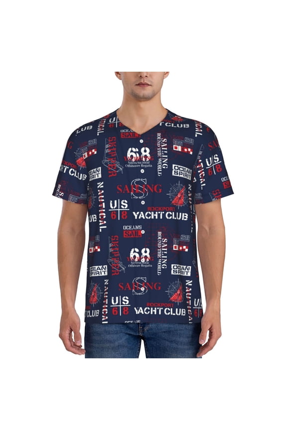 Nautical Style Sailboat Mens T-Shirts Baseball Vintage Fashionable Lightweight Casual Crew Neck Slim Fit with Long Sleeves-3X-Large