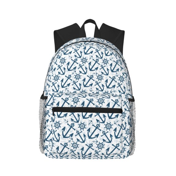 Vsdgher Nautical Theme Anchors Print Unisex Large Capacity Bookbag Schoolbag Casual Daypack for High School/College/Teens/Travel/Work