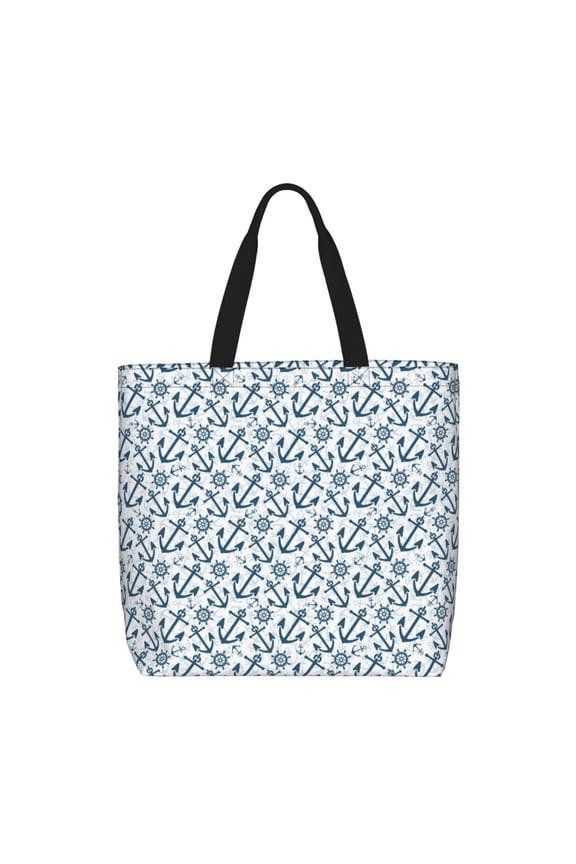 Nautical Theme Anchors print Tote Bag for Women Shoulder Bag with Zipper Large Shoulder Bag Handle Handbag Portable Washable for Travel, Work