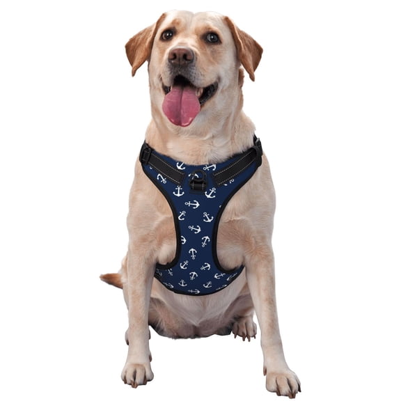 Vsdgher Nautical Themed Simple Anchors Pattern Dog Harness,No Pull Pet Harness with Soft Padded Handle,Adjustable Reflective Vest with 2 Buckles,4 Slide Buckles,S-XL