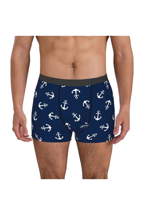 Nautical Themed Simple Anchors Pattern Men's Boxer Brief Underwear,Soft Funny Underwear for Men-Large