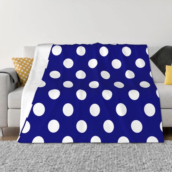 Vsdgher Navy And White Polka Dot Pattern Fleece Throw Blanket, Horizontal Fleece Bedding Home Decor for Couch & Bed All Season Use -40"x30"