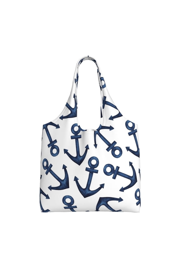 Navy Blue Anchors Print canvas Tote Bag, Lightweight Cloth Bags, Suitable for shopping, groceries, travel