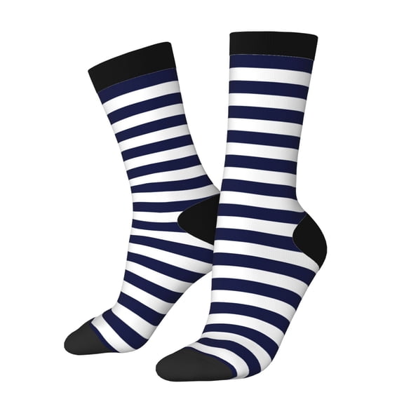 Vsdgher Navy Blue And White Stripes Crew Socks for Men & Women, Breathable Casual Athletic Ankle Socks