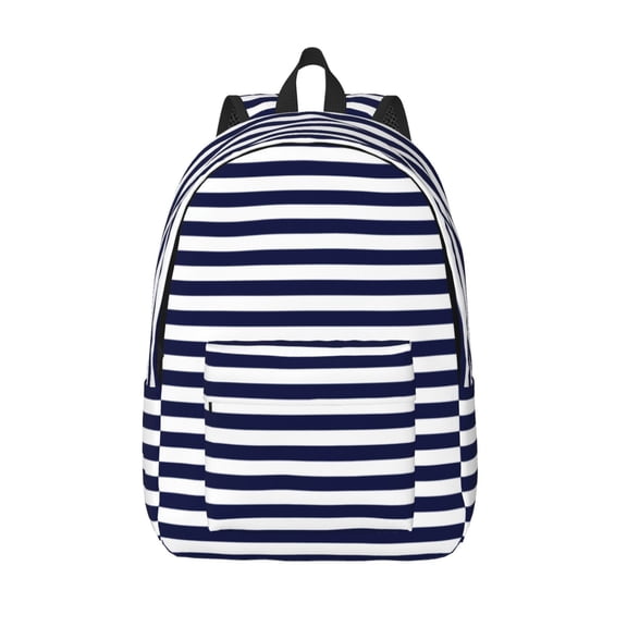 Vsdgher Navy Blue And White Stripes Print Canvas Backpack Travel Rucksack Unisex Knapsack 15.7/17.7Inch Laptop Backpack for Work,College -Small