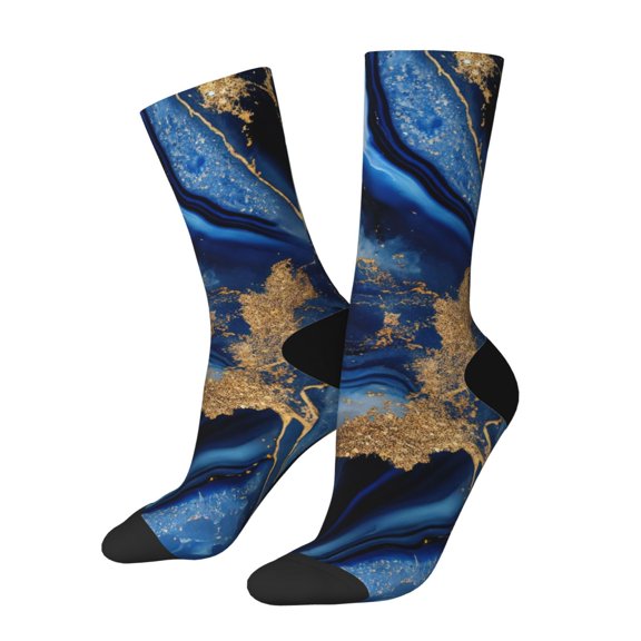Vsdgher Navy Blue Marble Crew Socks for Men & Women, Breathable Casual Athletic Ankle Socks