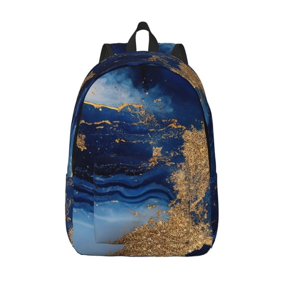 Vsdgher Navy Blue Marble Print Canvas Backpack Travel Rucksack Unisex Knapsack 15.7/17.7Inch Laptop Backpack for Work,College -Medium