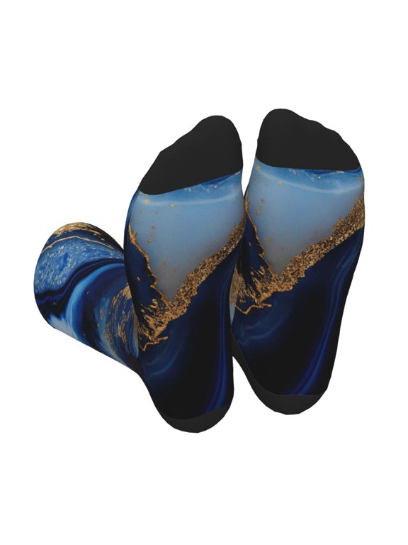 Navy Blue Marble Unisex Crew Socks Lightweight Breathable Ventilation Ankle Socks, Mid-calf socks for Daily