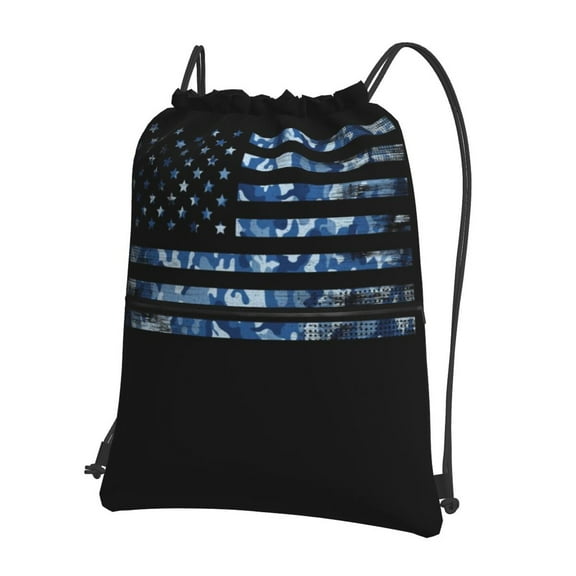 Vsdgher Navy Camouflage American Flag Drawstring Backpack Water Resistant String Bag Sports Sackpack Gym Sack for Men Women
