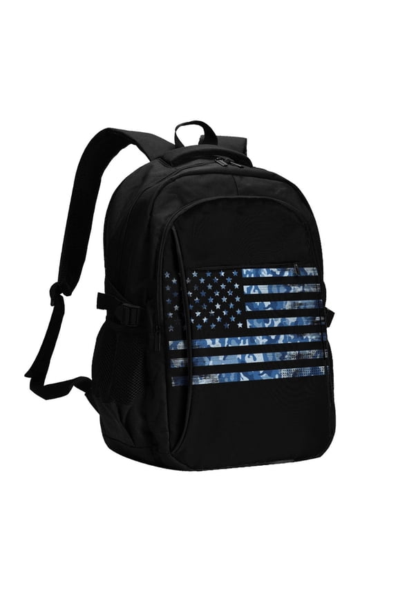 Navy Camouflage American Flag Print Travel Laptop Backpack, Laptops Backpack with USB Charging Port, Water Resistant Computer Bag Gift for Men & Women
