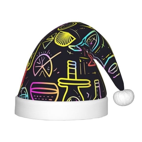 Vsdgher Neon Bar Drinks Christmas Hat, Santa Hat for Kids Xmas Holiday Hat Red Classic Christmas New Year Festive Party Supplies
