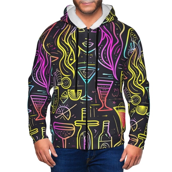 Vsdgher Neon Bar Drinks Mens Hoodies Zip Hoodie, Hoodies for Men, Zip-up Hooded Sweatshirt-Small