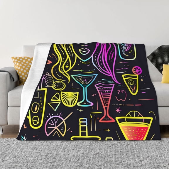 Vsdgher Neon Bar Drinks Pattern Fleece Throw Blanket, Horizontal Fleece Bedding Home Decor for Couch & Bed All Season Use -50"x40"