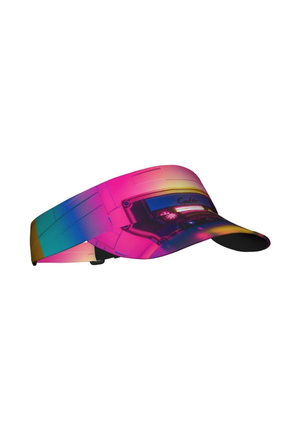 Neon Cassette Tape Print Adult Sunscreen Visor Cap,1 Piece of Sport Sun Visor Hats Adjustable Sun Hat for Outdoor Activities Fits for Women and Men (One Size)