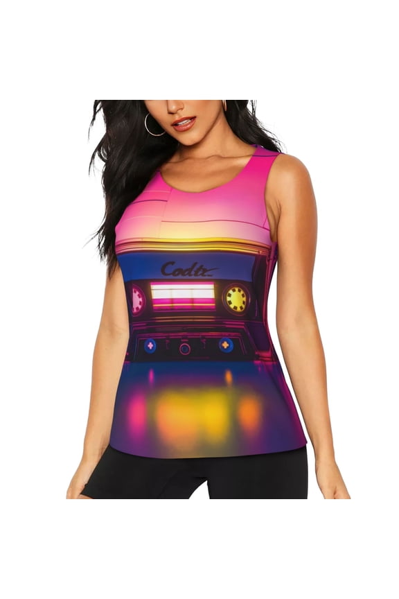 Neon Cassette Tape Tank Top Sports Vest Bra for Women Sports ,Quick Dry Sports Workout Running Top Vest-XX-Large