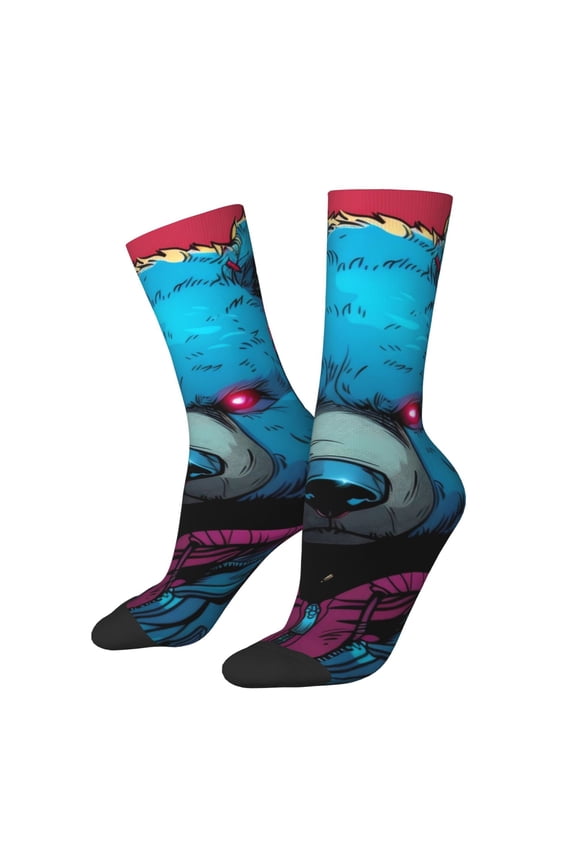 Neon Cyberpunk Blue Bear Crew Socks for Men & Women, Breathable Casual Athletic Ankle Socks