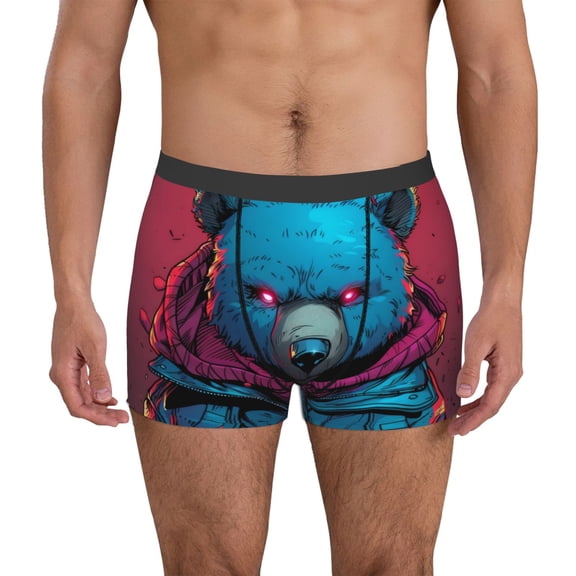 Vsdgher Neon Cyberpunk Blue Bear Pattern Men's Boxer Brief Underwear,Soft Funny Underwear for Men-Medium