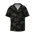 thumbnail image 1 of Vsdgher Neon Dinosaur Print Men's Wrinkle Free Untucked Cuban Shirt Business Casual Button Down Shirts Short Sleeve Shirt, 1 of 7