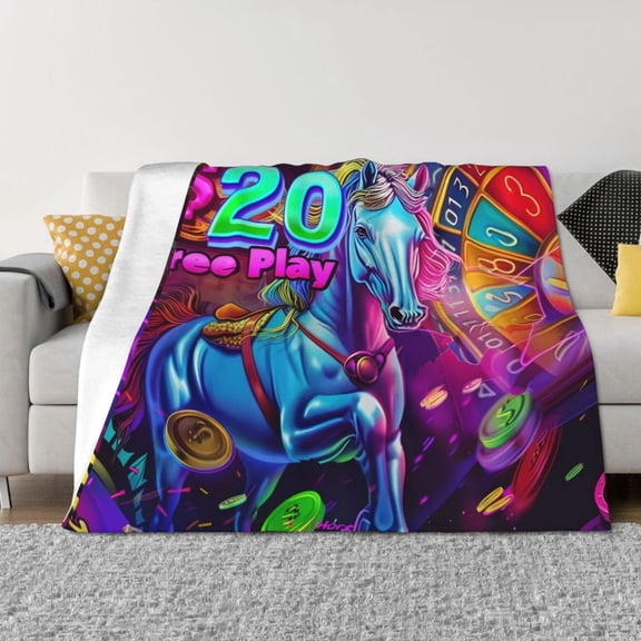 Vsdgher Neon Free Play Pattern Fleece Throw Blanket, Horizontal Fleece Bedding Home Decor for Couch & Bed All Season Use -50"x40"