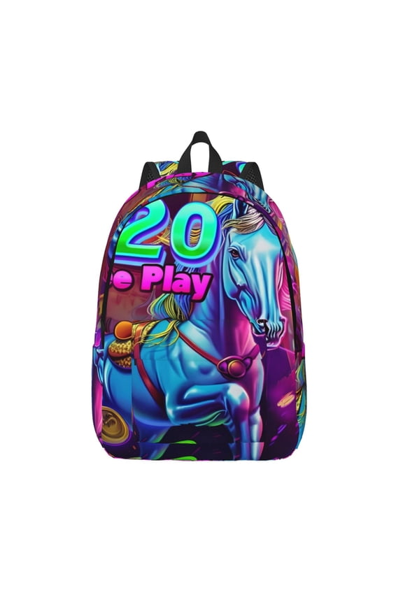 Neon Free Play Print Canvas Backpack Travel Rucksack Unisex Knapsack 15.7/17.7Inch Laptop Backpack for Work,College -Medium