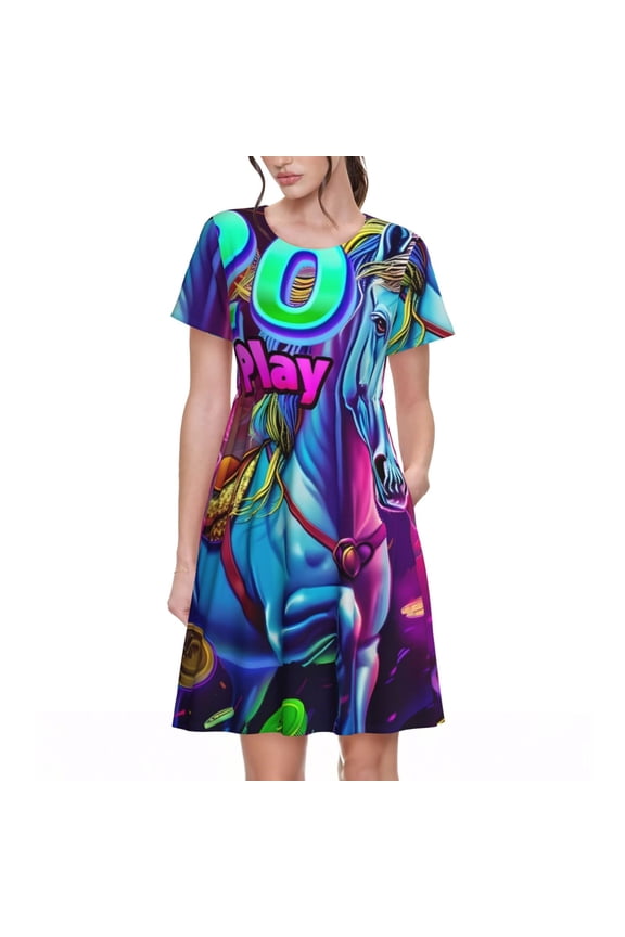 Neon Free Play for Womens Summer 2025 Casual Midi Maxi Dresses Lightweight Short Sleeve Round Neck Beach Dress -X-Large