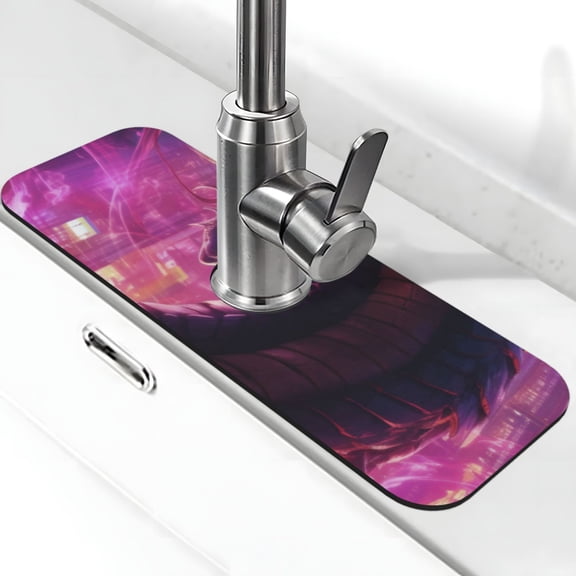 Vsdgher Neon Futuristic Dragon Kitchen Sink Splash Guard Faucet Mat -1 PC Super Absorbent Fast Drying Mat Sink Gadgets-Splash, Bathroom,Sink Mat,(15" X 5.5" )