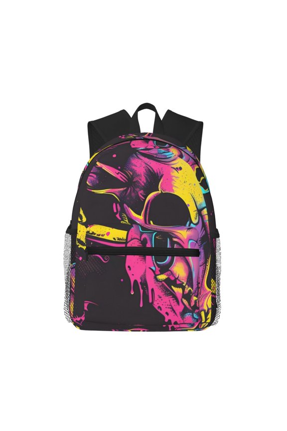 Neon Gothic Skull Moon Unisex Large Capacity Bookbag, Schoolbag, Casual Daypack for High School, College, Teens, Travel, Work
