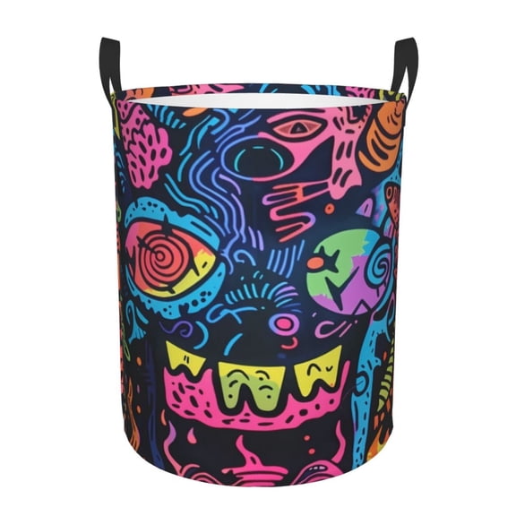 Vsdgher Neon Graffiti Urban Art Waterproof Round Large Laundry Basket -Toy Storage Basket, Perfect as Hamper, Kids Room Storage, and Toy Containment-Medium