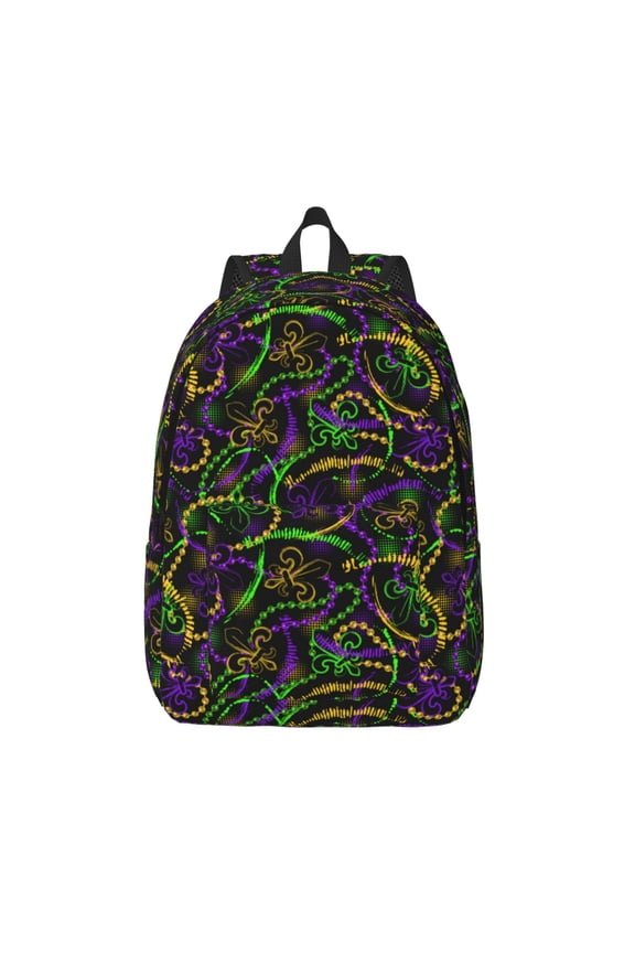 Neon Mardi Gras Print Canvas Backpack Travel Rucksack Unisex Knapsack 15.7/17.7Inch Laptop Backpack for Work,College -Small