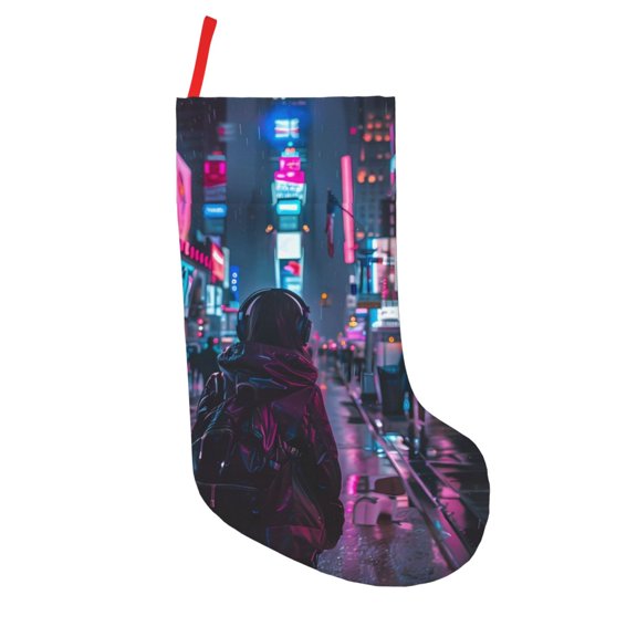 Vsdgher Neon Night Cityscape Christmas Stockings 18 inch Large Kids Stocking Bags Hanging Socks for Christmas Decor Decorations