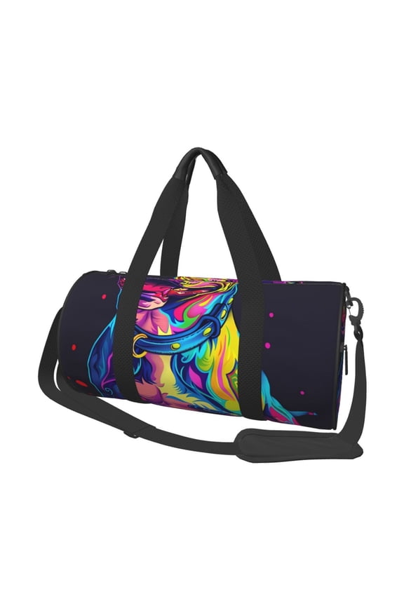 Neon Pop Art Pitbull 45L Foldable Duffel Bag, Sports Gym Bag,Overnight Bag, Portable Weekender Bag for Airplanes