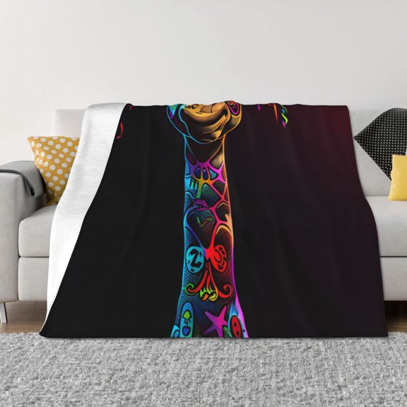 Vsdgher Neon Psychedelic Giraffe Pattern Fleece Throw Blanket, Horizontal Fleece Bedding Home Decor for Couch & Bed All Season Use -40"x30"