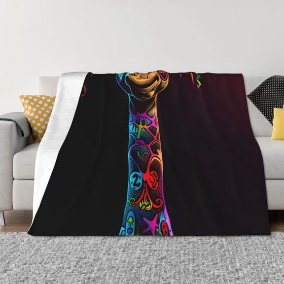 Vsdgher Neon Psychedelic Giraffe Pattern Fleece Throw Blanket, Horizontal Fleece Bedding Home Decor for Couch & Bed All Season Use -80"x60"