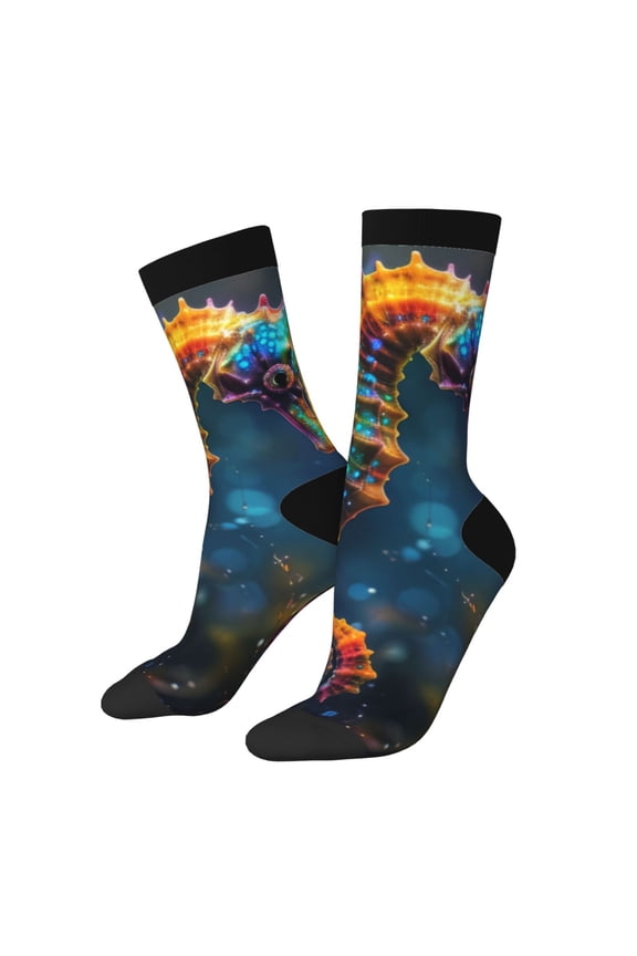 Neon Seahorse Underwater Realm Crew Socks for Men & Women, Breathable Casual Athletic Ankle Socks
