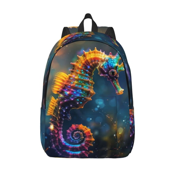 Vsdgher Neon Seahorse Underwater Realm Print Canvas Backpack Travel Rucksack Unisex Knapsack 15.7/17.7Inch Laptop Backpack for Work,College -Small