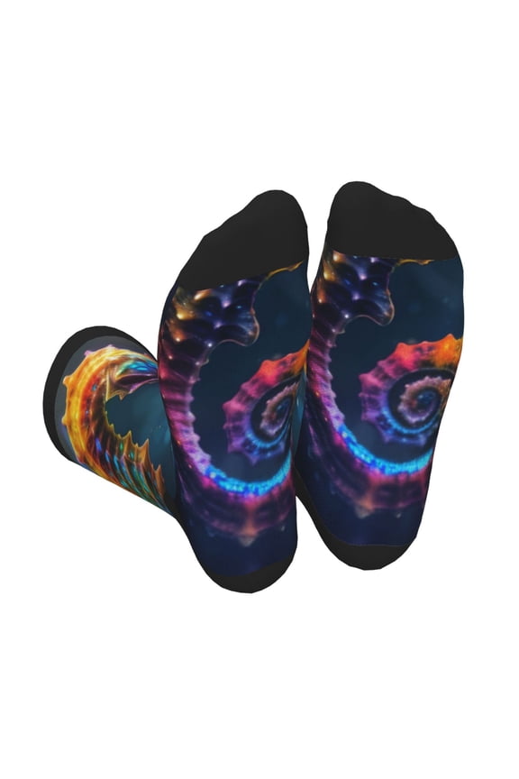 Neon Seahorse Underwater Realm Unisex Crew Socks Lightweight Breathable Ventilation Ankle Socks, Mid-calf socks for Daily