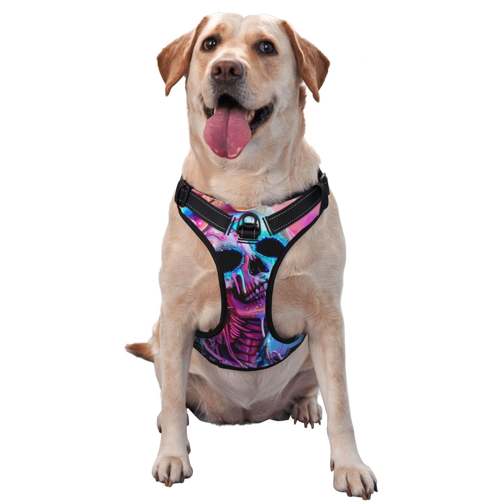 Vsdgher Neon Skull With Milkshake Dog Harness, No-Pull Pet Harness, Dog Vest, Pet Vest for Small to Large Dogs-Medium