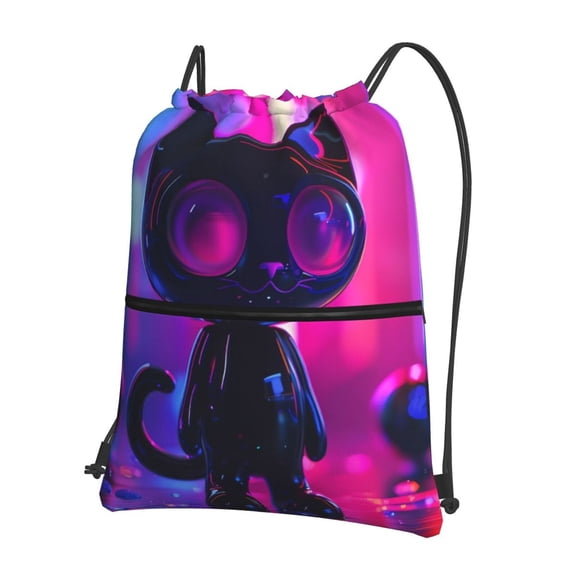 Vsdgher Neon Toy Cat Reflections Drawstring Backpack Water Resistant String Bag Sports Sackpack Gym Sack for Men Women