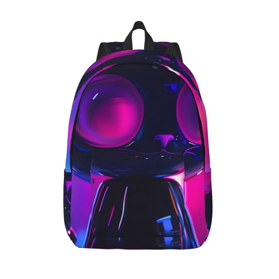 Vsdgher Neon Toy Cat Reflections Print Canvas Backpack Travel Rucksack Unisex Knapsack 15.7/17.7Inch Laptop Backpack for Work,College -Small