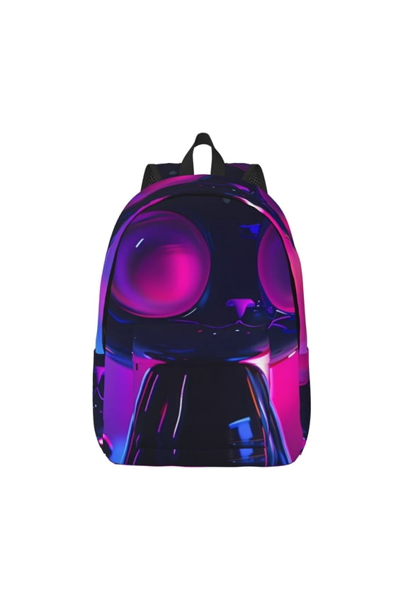 Neon Toy Cat Reflections Print Canvas Backpack Travel Rucksack Unisex Knapsack 15.7/17.7Inch Laptop Backpack for Work,College -Small