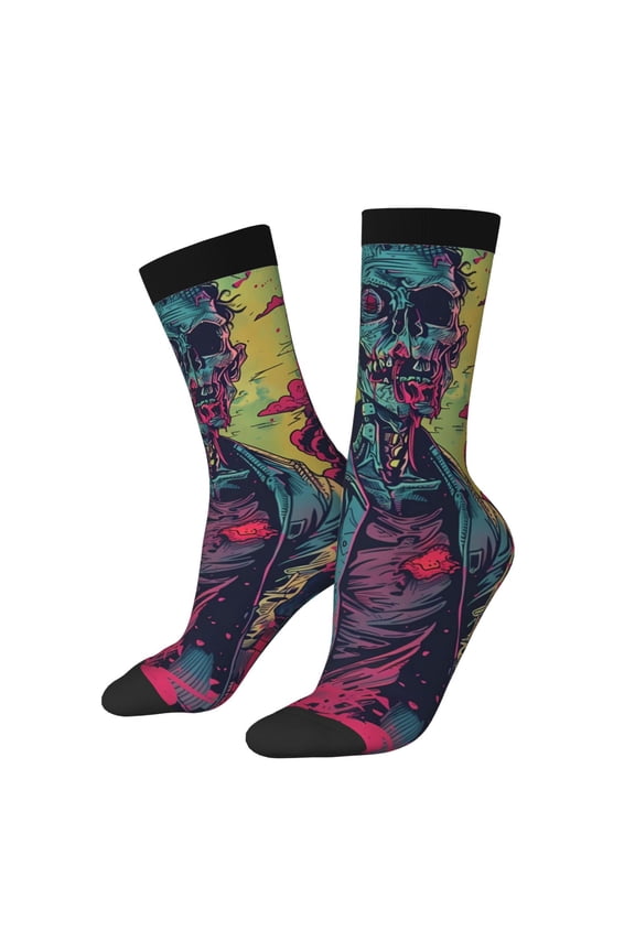 Neon Zombie Skull Crew Socks for Men & Women, Breathable Casual Athletic Ankle Socks