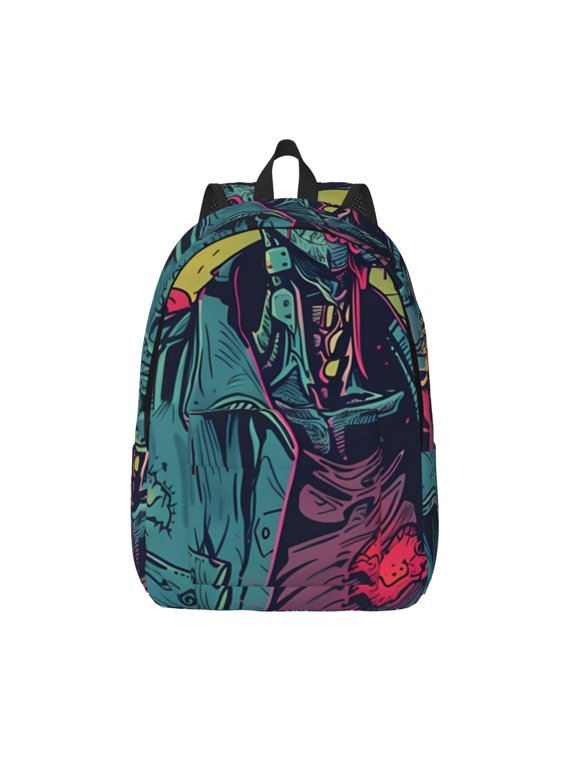 Neon Zombie Skull Print Canvas Backpack Travel Rucksack Unisex Knapsack 15.7/17.7Inch Laptop Backpack for Work,College -Small