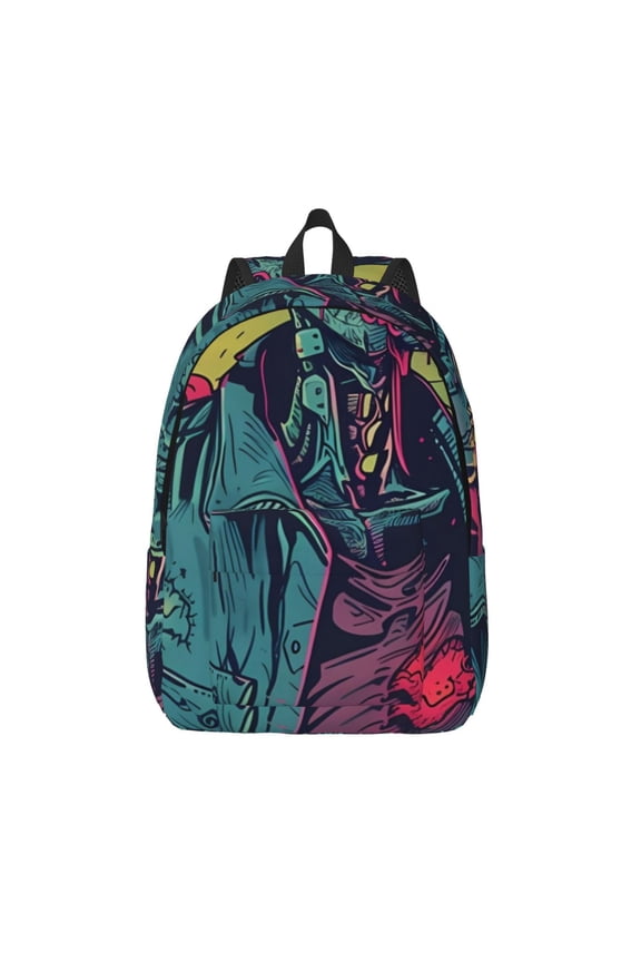 Neon Zombie Skull Print Canvas Backpack Travel Rucksack Unisex Knapsack 15.7/17.7Inch Laptop Backpack for Work,College -Small