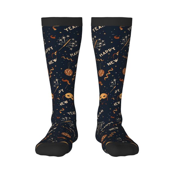 Vsdgher New Year Print Thigh High Socks Extra Long Stretchy Sock Women Over Knee High Opaque Stocking Daily Wear